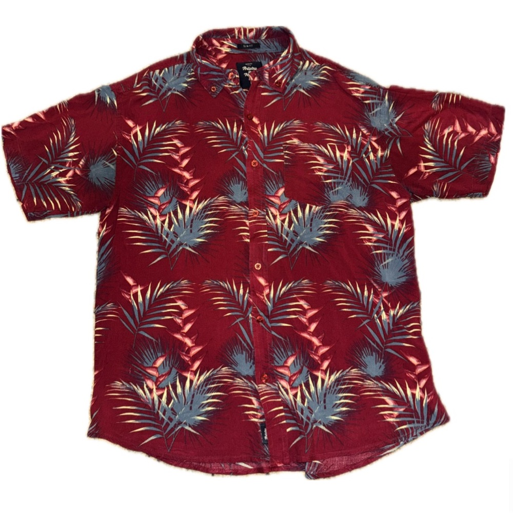 Artistry in Motion Men’s Red Hawaiian Button-Down Shirt – Size M